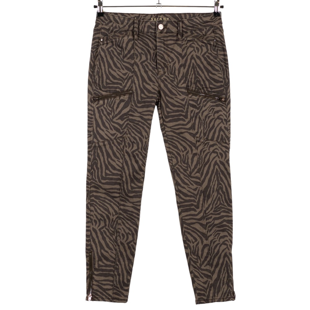 White House Black Market Tan and Dark Brown Zebra-Print Ankle Jeans 4 EXC